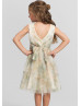 Pleated Ivory Sage Print Tulle Knee Length Flower Girl Dress